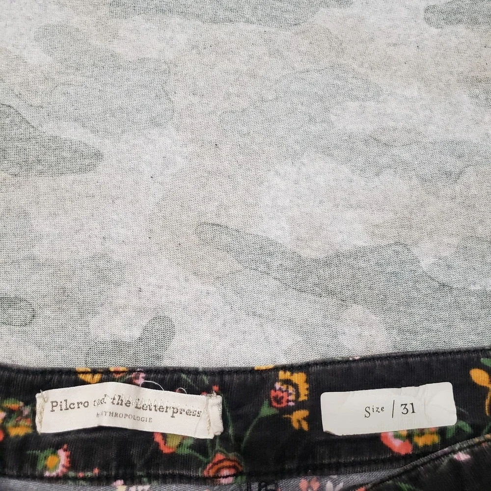 Pilcro And The Letter Press Pants Womens 31 Black Corduroy Floral Wide Leg - Picture 6 of 10